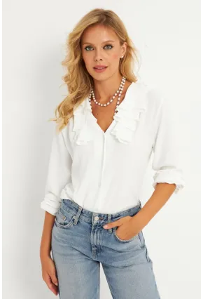Kadın Ekru Fırfırlı Gömlek RLO19