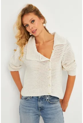 Kadın Ekru Geniş Yakalı Triko Hırka MİW4571