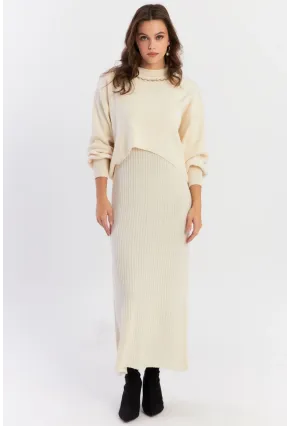 Kadın Ekru İncili Alt Üst Triko Takım NUV37