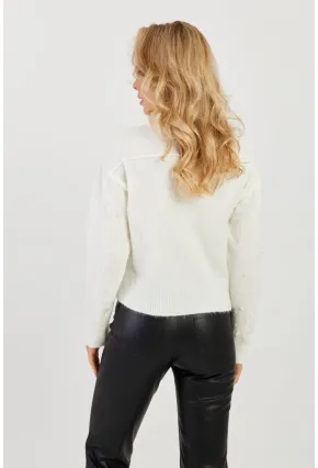 Kadın Ekru İncili Triko Hırka KED1203
