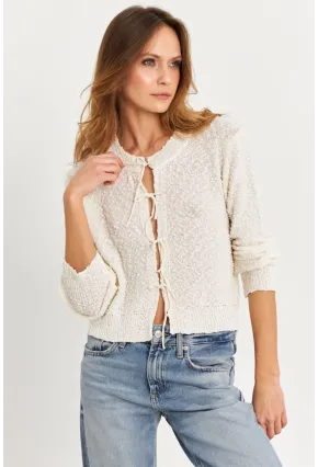 Kadın Ekru İpli Triko Hırka YV323