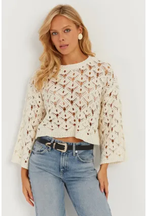 Kadın Ekru İspanyol Kol Ajurlu Triko Bluz MİW0761