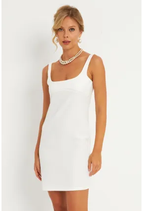 Kadın Ekru Kare Yaka Mini Elbise KED4291