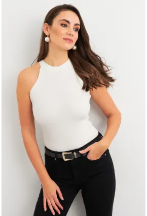 Kadın Ekru Kaşkorse Kolsuz Bluz TF46