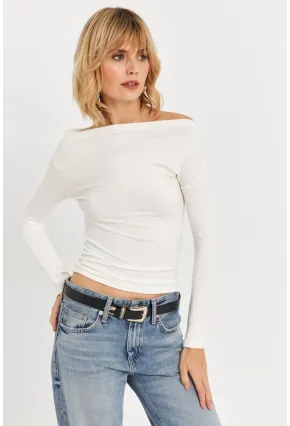 Kadın Ekru Kayık Yaka Bluz LPP1254