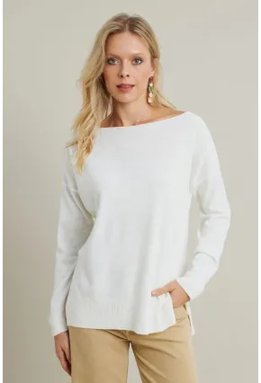 Kadın Ekru Kayık Yaka Triko Bluz YİL561