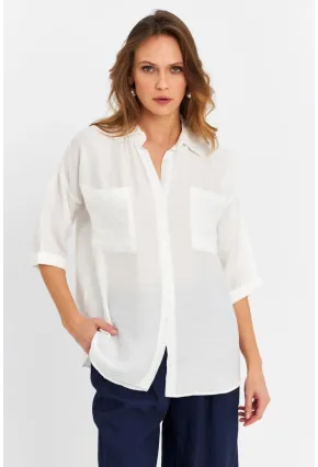 Kadın Ekru Keten Gömlek MELT170