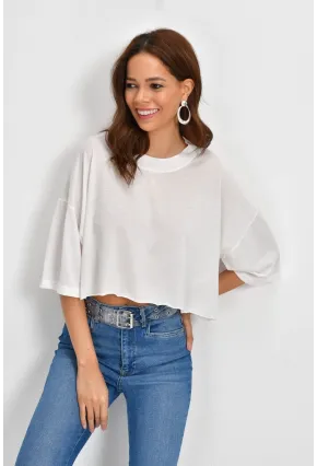 Kadın Ekru Kısa Salaş Bluz BE1000