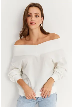 Kadın Ekru Kısa Sweatshirt TF16