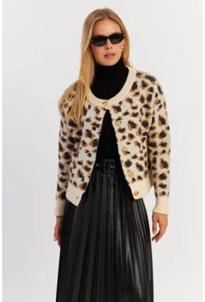 Kadın Ekru Leopar Hırka MYV285