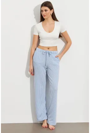 Kadın Ekru-Mavi Çizgili Eşofman Altı ATS80146
