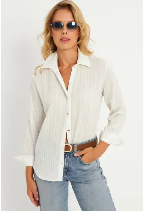 Kadın Ekru-Mavi Gömlek KED714