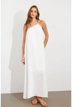 Kadın Ekru Tek Omuz Maxi Elbise İRE1012