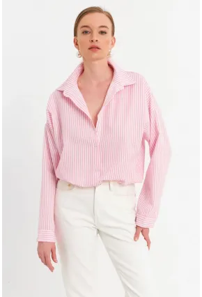 Kadın Ekru-Pembe Çizgili Gömlek ZER425