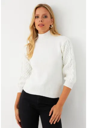 Kadın Ekru Pencereli Kazak SE4