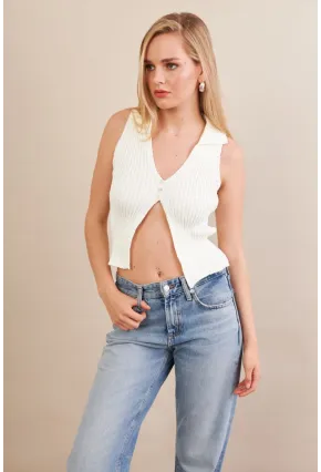 Kadın Ekru Polo Yaka Yumoş Yelek ZH050