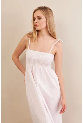 Kadın Ekru-Pudra Straplez Çizgili Plaj Elbisesi OR502