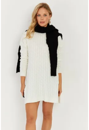 Kadın Ekru Saç Örgülü Triko Tunik KZ2505