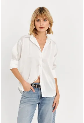 Kadın Ekru Saten Gömlek ELT8051
