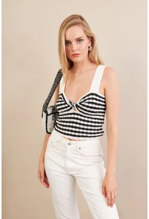 Kadın Ekru-Siyah Dügümlü Triko Bluz ZH03-90
