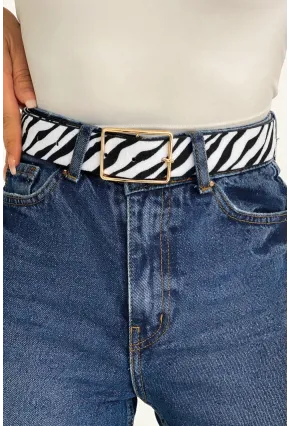 Kadın Ekru-Siyah Zebra Desen Kemer BE610