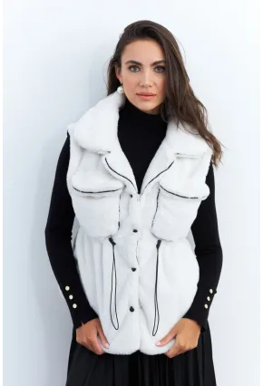 Kadın Ekru Suni Kürk Cepli Yelek MK66