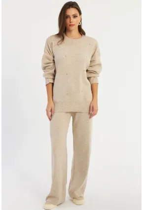 Kadın Ekru Taşlı Alt Üst Takım MYİL10