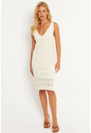 Kadın Ekru Triko Astarlı Midi Elbise HC1536