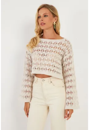 Kadın Ekru Triko Bluz YV254