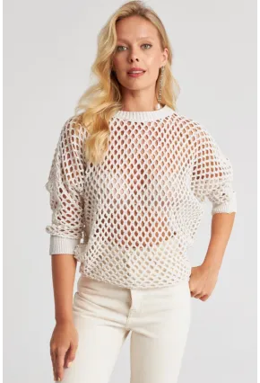 Kadın Ekru Triko File Bluz YV216