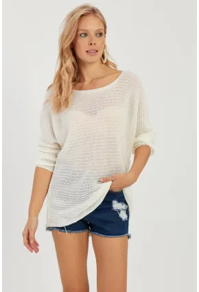 Kadın Ekru Triko Kazak SMT223