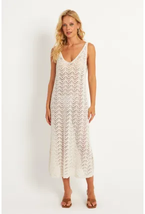 Kadın Ekru Triko Midi Plaj Elbisesi HC1482