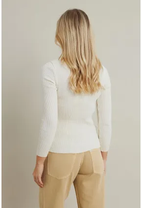 Kadın Ekru V Yaka Triko Bluz YV284