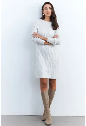 Kadın Ekru Varaklı Triko Midi Elbise NAR446