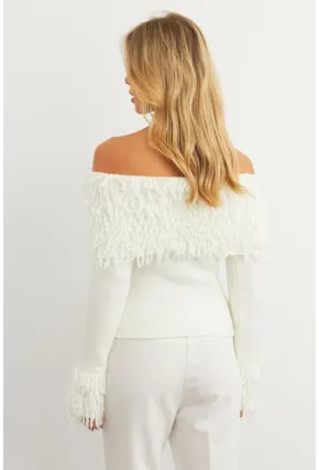 Kadın Ekru Yakası Sakallı Madonna Bluz KZ542