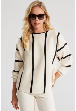 Kadın Ekru Yarasa Kol Triko Kazak YZ522