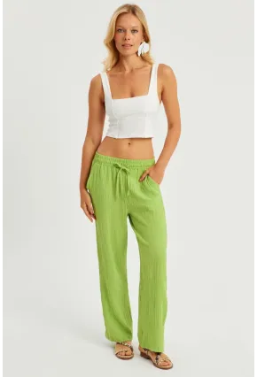 Kadın Fıstık Yeşil Beli Lastikli Bürümcük Pantolon ZER405