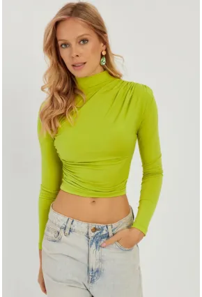 Kadın Fıstık Yeşil Büzgülü Kısa Bluz MEN2023-90