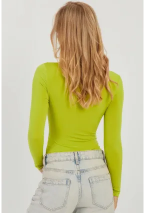 Kadın Fıstık Yeşil Dekolteli Çıtçıtlı Body MEN2026