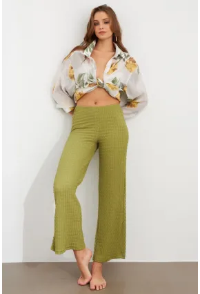 Kadın Fıstık Yeşil Gofre Pantolon ZH326