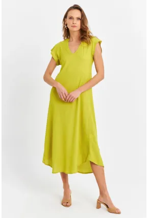 Kadın Fıstık Yeşil V Yaka Midi Elbise PC22649