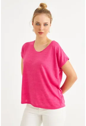 Kadın Fuşya Basic Bluz AYD410