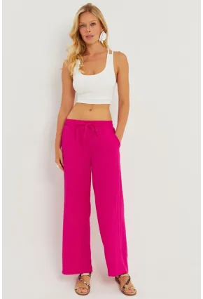 Kadın Fuşya Beli Lastikli Bürümcük Pantolon ZER405