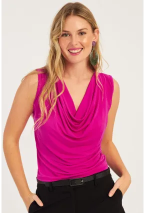 Kadın Fuşya Degaje Yaka Bluz YZ1020