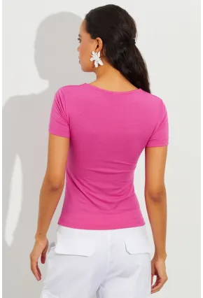 Kadın Fuşya Kare Yaka Bluz LPP1220