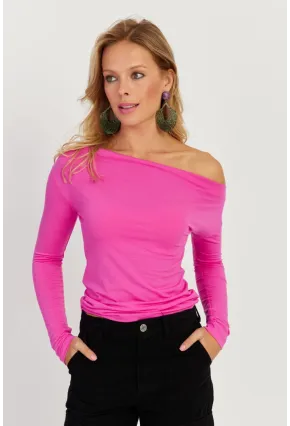 Kadın Fuşya Kayık Yaka Bluz LPP1254