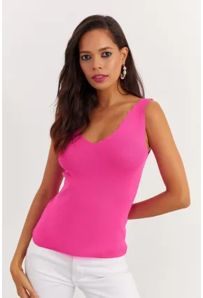 Kadın Fuşya Merdiven Yaka Triko Bluz YV83