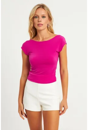Kadın Fuşya Sırtı Açık Bluz YZ1080