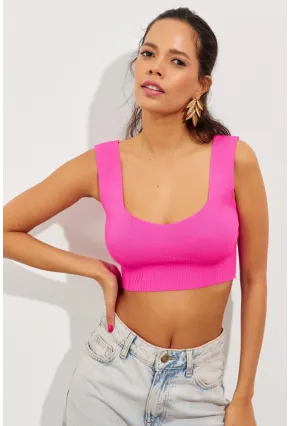 Kadın Fuşya Triko Crop Atlet YV118
