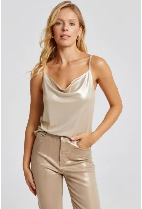 Kadın Gold Rengi Degaje Yaka Lurex Bluz LPP1250